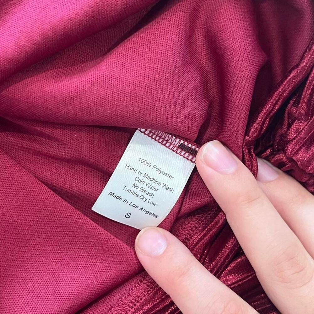 Lucky in the Sky Pleated Satin Knot Dress in Wine Small - Picture 5 of 5